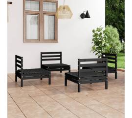 Set mobilier de grădină, 4 piese, negru, lemn masiv de pin