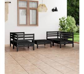 Set mobilier de grădină, 5 piese, negru, lemn masiv de pin