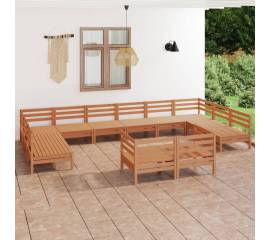 Set mobilier de grădină, 12 piese, maro miere, lemn masiv pin