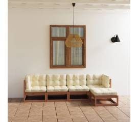 Set mobilier de grădină cu perne, 5 piese, lemn masiv pin