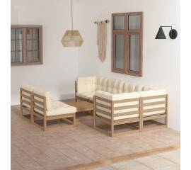 Set mobilier de grădină cu perne, 8 piese, lemn masiv pin