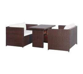 Set mobilier bistro cu perne, 3 piese, maro, poliratan