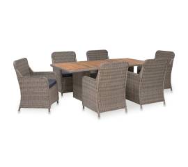 Set mobilier de exterior cu perne, 7 piese, maro, poliratan