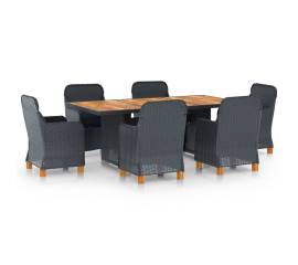 Set mobilier exterior cu perne, 7 piese, gri închis, poliratan