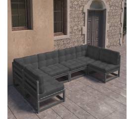 Set mobilier grădină cu perne, 6 piese, negru, lemn masiv pin