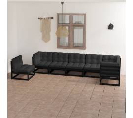 Set mobilier grădină cu perne, 7 piese, lemn masiv pin