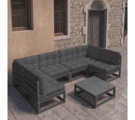 Set mobilier grădină cu perne, 7 piese,negru, lemn masiv pin