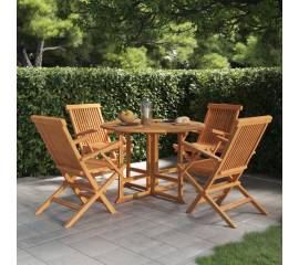 Set de mobilier de exterior pliabil, 5 piese, lemn masiv de tec