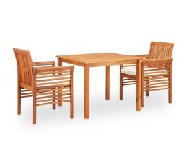 Set mobilier de exterior cu perne 3 piese, lemn masiv de acacia