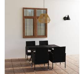 Set mobilier de grădină, 5 piese, negru, poliratan