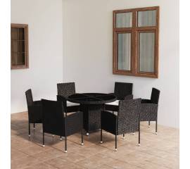 Set mobilier de grădină, 7 piese, negru, poliratan