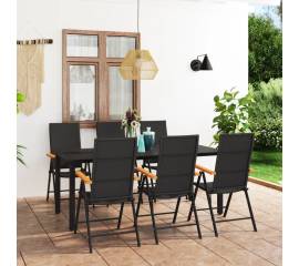 Set mobilier de grădină, 7 piese, negru și maro