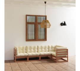 Set mobilier de grădină cu perne, 5 piese, lemn masiv pin