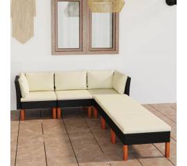 Set mobilier de grădină cu perne, 6 piese, negru, poliratan