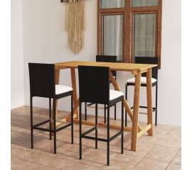 Set mobilier bar de grădină cu perne, 5 piese, negru