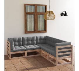 Set mobilier de grădină, 5 piese, cu perne, lemn masiv de pin