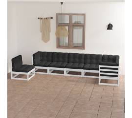 Set mobilier de grădină cu perne, 7 piese, lemn masiv de pin