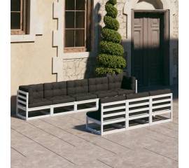 Set mobilier de grădină cu perne, 8 piese, alb, lemn masiv pin
