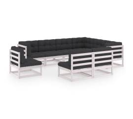 Set mobilier de grădină cu perne, 9 piese,alb,lemn masiv de pin