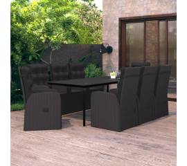 Set mobilier pentru grădină, cu perne, 9 piese, negru
