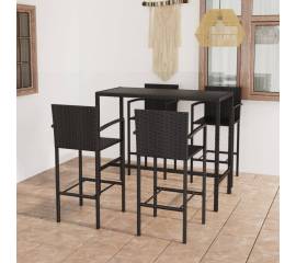 Set mobilier bar de grădină, 5 piese, negru, poliratan