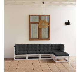 Set mobilier de grădină cu perne, 5 piese, lemn masiv de pin