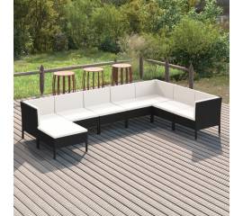 Set mobilier de grădină cu perne, 8 piese, negru, poliratan