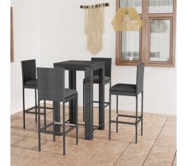 Set mobilier bar de grădină cu perne, 5 piese, gri, poliratan