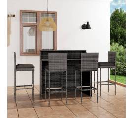 Set mobilier de bar de grădină cu perne, 5 piese, gri