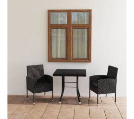 Set mobilier de grădină, 3 piese, negru, poliratan