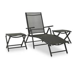 Set mobilier de grădină, 3 piese, negru, textilenă și aluminiu