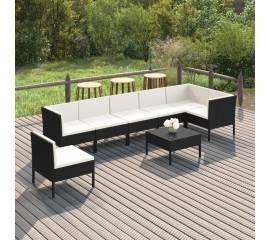 Set mobilier de grădină cu perne, 8 piese, negru, poliratan