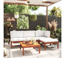 Set mobilier de grădină, 5 piese, perne crem, lemn masiv acacia