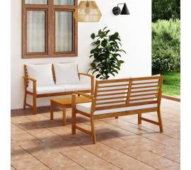 Set mobilier de grădină, cu perne, 3 piese, lemn masiv acacia