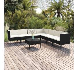 Set mobilier de grădină cu perne, 8 piese, negru, poliratan