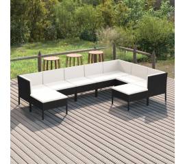 Set mobilier de grădină cu perne, 9 piese, negru, poliratan