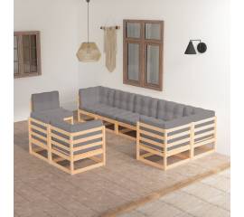 Set mobilier de grădină, 9 piese, cu perne, lemn masiv de pin