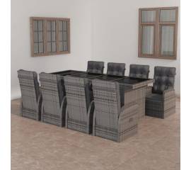 Set mobilier de exterior cu perne, 9 piese, gri, poliratan