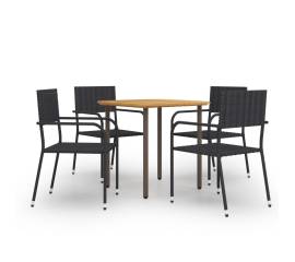 Set mobilier de grădină, 5 piese, negru, poliratan