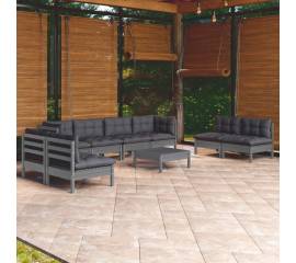 Set mobilier de grădină cu perne, 9 piese,  lemn masiv pin
