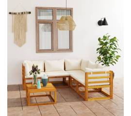 Set mobilier de grădină cu perne crem, 6 piese, lemn de acacia