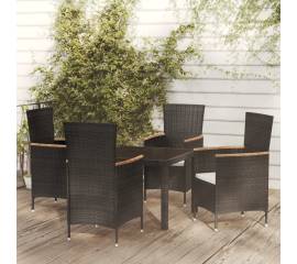 Set mobilier de exterior cu perne, 5 piese, negru, poliratan