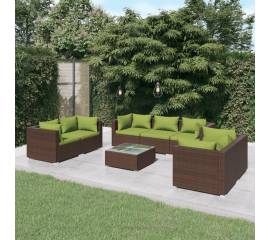 Set mobilier de grădină cu perne, 8 piese, maro, poliratan