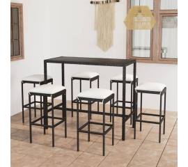 Set mobilier bar de grădină cu perne, 7 piese, negru, poliratan