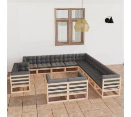 Set mobilier de grădină, 13 piese, cu perne, lemn masiv de pin