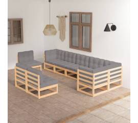 Set mobilier de grădină, 9 piese, cu perne, lemn masiv de pin