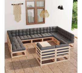 Set mobilier de grădină cu perne, 12 piese, lemn masiv de pin