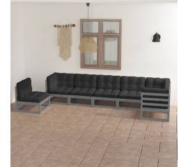 Set mobilier de grădină cu perne, 7 piese, lemn masiv de pin