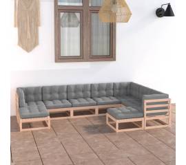 Set mobilier de grădină cu perne, 9 piese, lemn masiv de pin