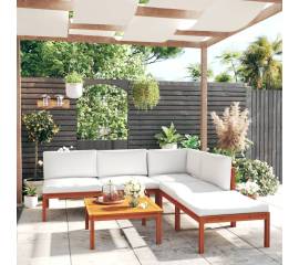 Set mobilier grădină cu perne, crem, 6 piese, lemn masiv acacia